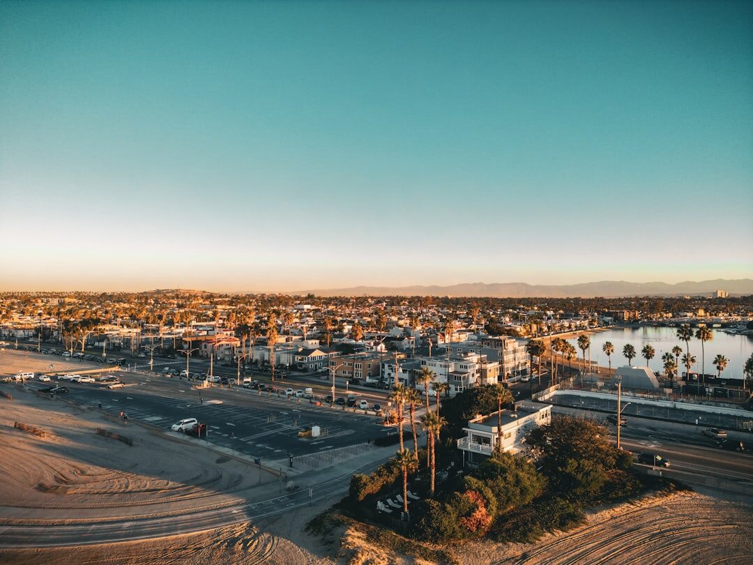 Commercial drone flying over city landscape