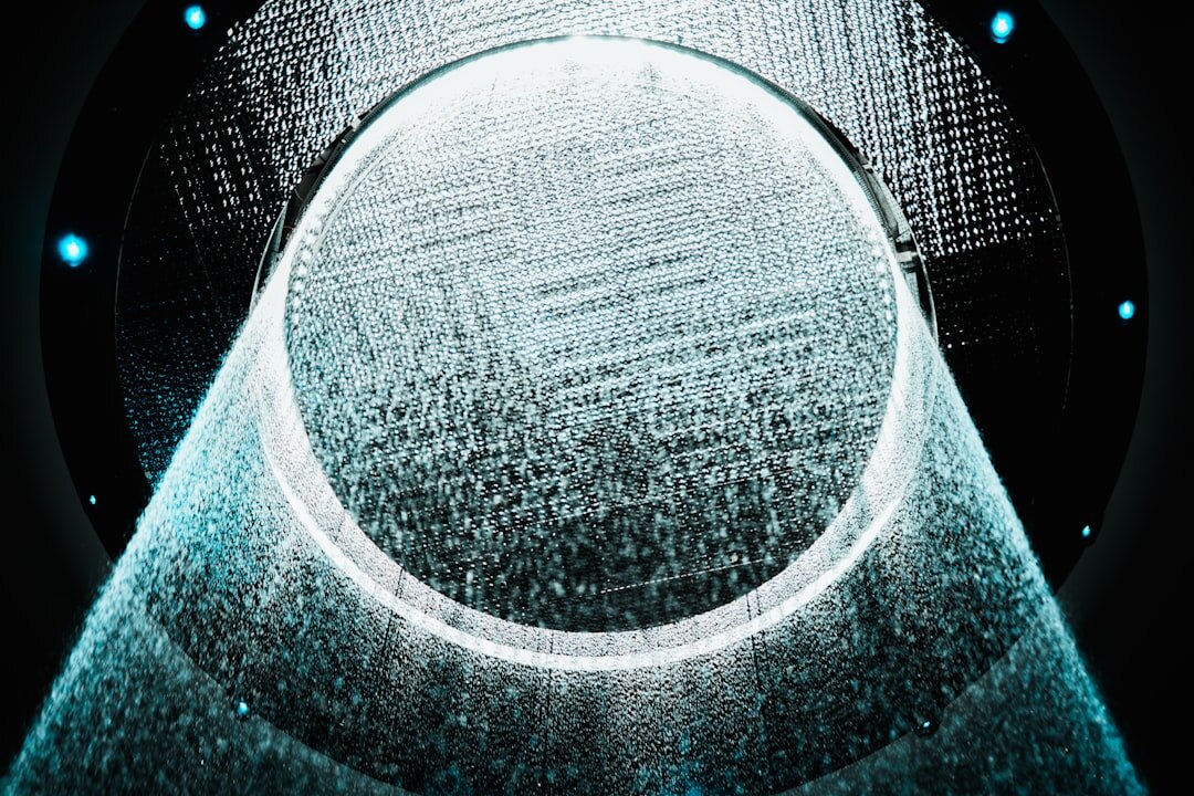 Futuristic AI technology interface with glowing data visualization